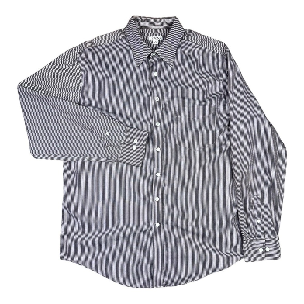 Merona Men's Large 16-16.5 Brown Pinstripe Button-Up Long Sleeve Shirt